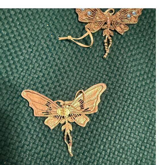 10 Butterfly Metal Christmas Ornaments Filigree Blue Jewels Set of 10 - Picture 7 of 7